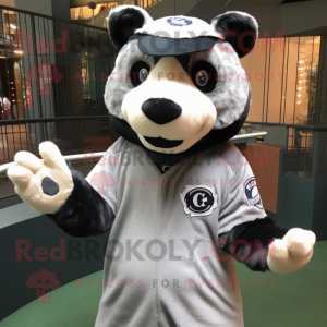 Silver Spectacled Bear mascot costume character dressed with a Baseball Tee and Keychains