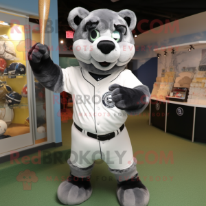 Silver Spectacled Bear mascot costume character dressed with a Baseball Tee and Keychains