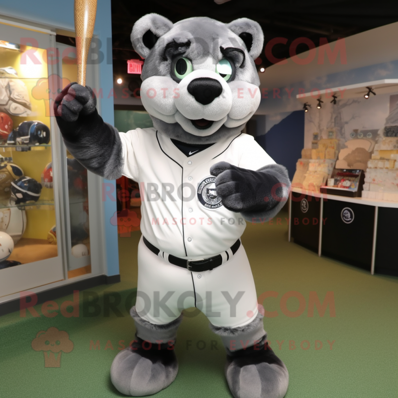 Silver Spectacled Bear mascot costume character dressed with a Baseball Tee and Keychains Silver Spectacled Bear mascot costume character dressed with a Baseball Tee and Keychains