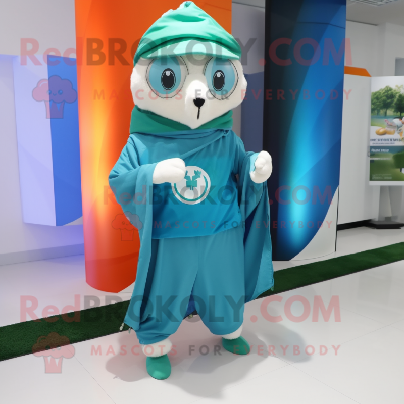 Cyan Irish Flag mascot costume character dressed with a Windbreaker and Shawls Cyan Irish Flag mascot costume character dressed with a Windbreaker and Shawls
