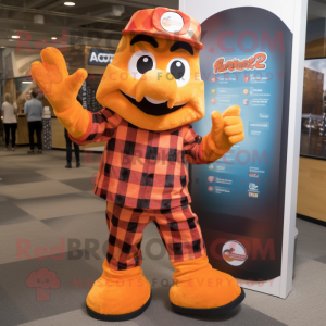 Orange Momentum mascot costume character dressed with a Flannel Shirt and Anklets