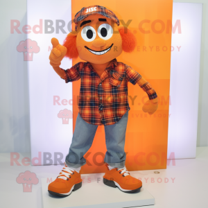 Orange Momentum mascot costume character dressed with a Flannel Shirt and Anklets