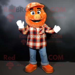 Orange Momentum mascot costume character dressed with a Flannel Shirt and Anklets