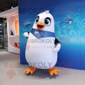 White Penguin mascot costume character dressed with a One-Piece Swimsuit and Anklets