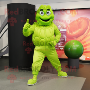 Lime Green Grenade mascot costume character dressed with a Joggers and Gloves