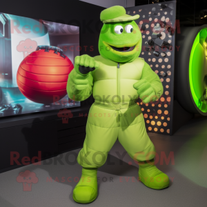 Lime Green Grenade mascot costume character dressed with a Joggers and Gloves
