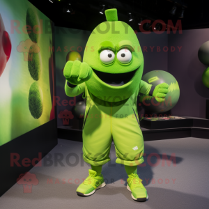 Lime Green Grenade mascot costume character dressed with a Joggers and Gloves