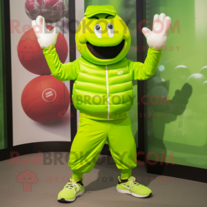 Lime Green Grenade mascot costume character dressed with a Joggers and Gloves
