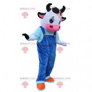 Koe kostuum met blauwe overall, koe mascotte - Redbrokoly.com