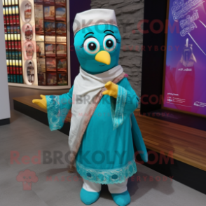 Turquoise Alliance mascot costume character dressed with a Blouse and Shawls