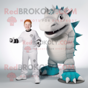 White Ankylosaurus mascot costume character dressed with a Joggers and Watches