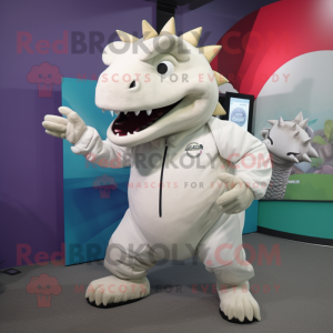 White Ankylosaurus mascot costume character dressed with a Joggers and Watches