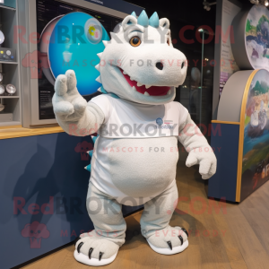 White Ankylosaurus mascot costume character dressed with a Joggers and Watches