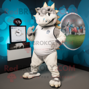 White Ankylosaurus mascot costume character dressed with a Joggers and Watches