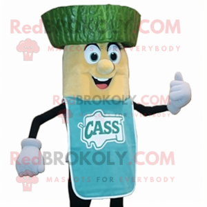 Teal Caesar Salad mascot costume character dressed with a Tank Top and Hat pins