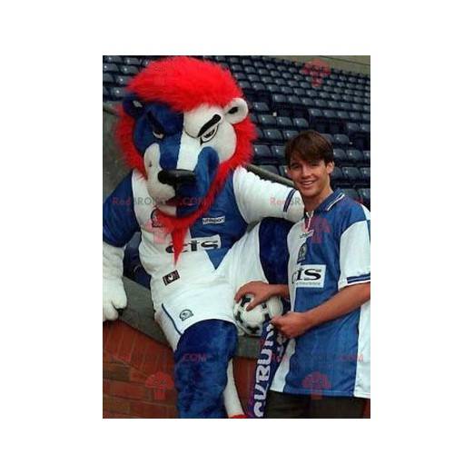 Lion maskot blå hvit og rød - Redbrokoly.com