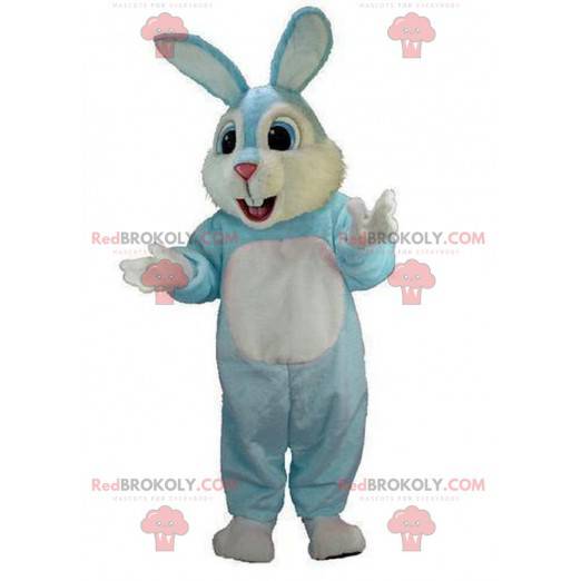 Costume da coniglietto blu e bianco, costume da coniglio in
