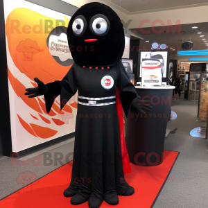 Black Sushi mascot costume character dressed with a Shift Dress and Cufflinks