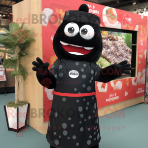 Black Sushi mascot costume character dressed with a Shift Dress and Cufflinks