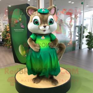 Forest Green Flying Squirrel mascot costume character dressed with a Pencil Skirt and Anklets