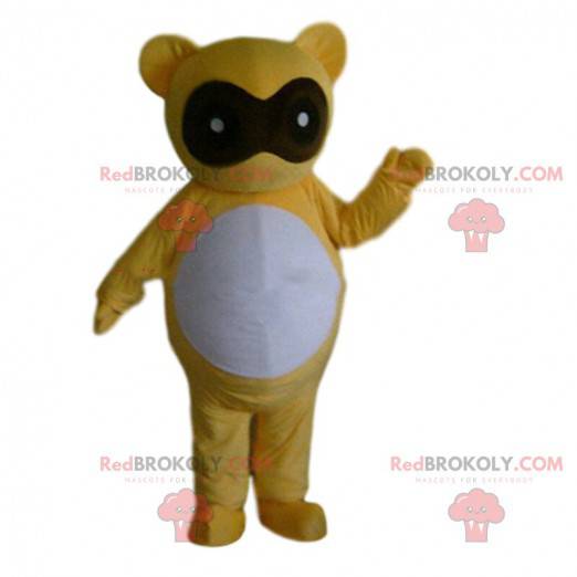 Disfraz de oso de peluche amarillo con los ojos vendados -