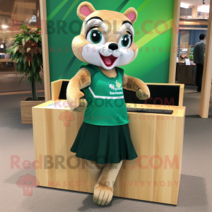 Forest Green Flying Squirrel mascot costume character dressed with a Pencil Skirt and Anklets