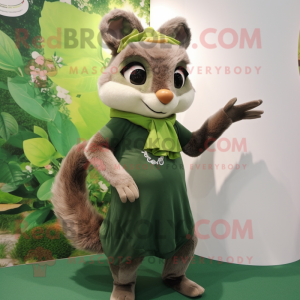Forest Green Flying Squirrel mascot costume character dressed with a Pencil Skirt and Anklets