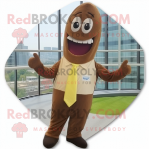 Brown Banana mascot costume character dressed with a Button-Up Shirt and Tie pins