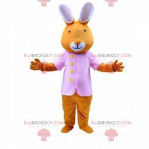 Orange kanin forklædning klædt i lyserød, kanin maskot -