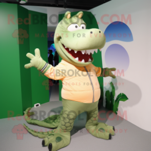 Tan Crocodile mascot costume character dressed with a Yoga Pants and Brooches