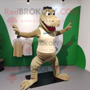 Tan Crocodile mascot costume character dressed with a Yoga Pants and Brooches