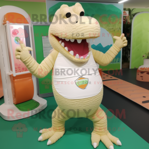 Tan Crocodile mascot costume character dressed with a Yoga Pants and Brooches