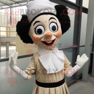 Beige Mime mascot costume character dressed with a Blouse and Headbands
