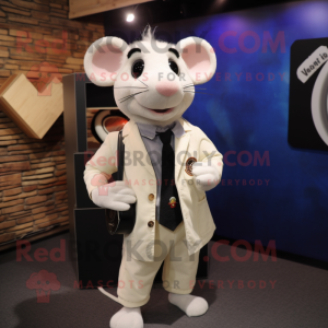 Cream Rat mascot costume character dressed with a Suit Jacket and Backpacks