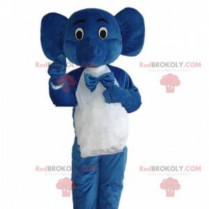 Blå elefant kostume i tjener outfit, tjener maskot -
