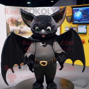 Black Bat mascot costume character dressed with a Cover-up and Cummerbunds