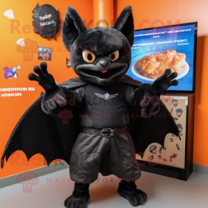 Black Bat mascot costume character dressed with a Cover-up and Cummerbunds