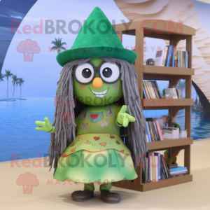 Olive Witch mascot costume character dressed with a Bikini and Reading glasses