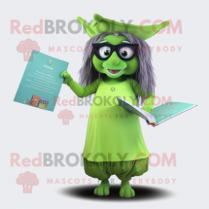 Olive Witch mascot costume character dressed with a Bikini and Reading glasses