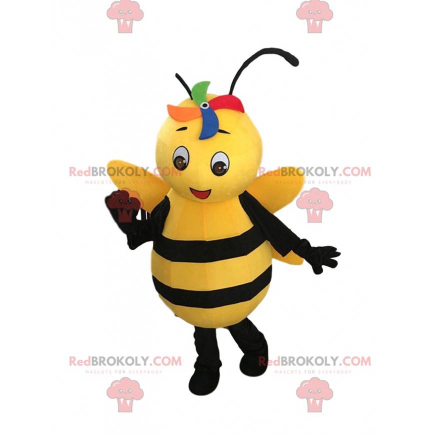 Mascotte d'abeille jaune et noire, costume de guêpe souriante - Mascotte d'abeille jaune et noire, costume de guêpe souriante -