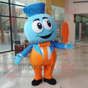Sky Blue Orange mascot costume character dressed with a Empire Waist Dress and Bow ties
