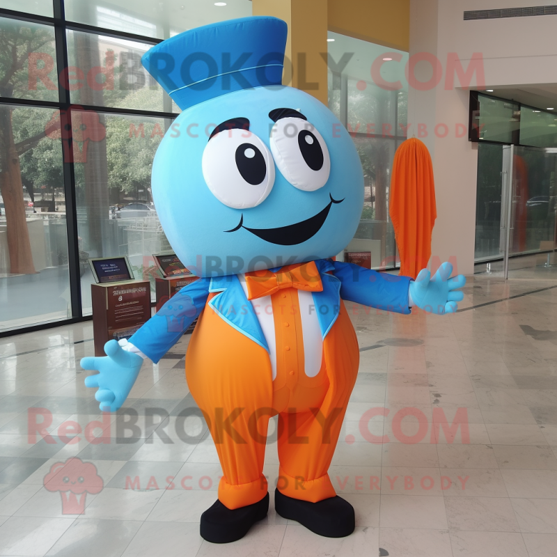 Sky Blue Orange mascot costume character dressed with a Empire Waist Dress and Bow ties