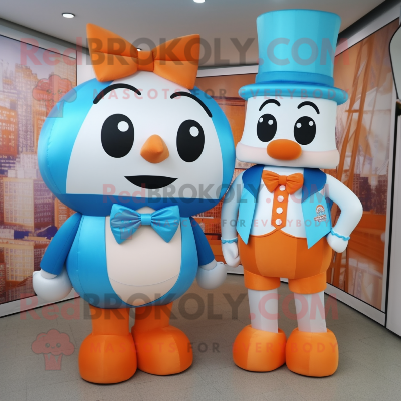 Sky Blue Orange mascot costume character dressed with a Empire Waist Dress and Bow ties