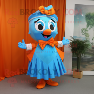 Sky Blue Orange mascot costume character dressed with a Empire Waist Dress and Bow ties