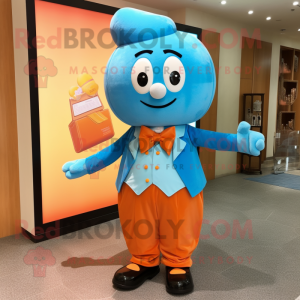 Sky Blue Orange mascot costume character dressed with a Empire Waist Dress and Bow ties