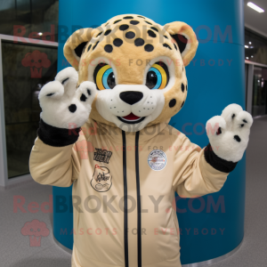 Tan Leopard mascot costume character dressed with a Windbreaker and Mittens