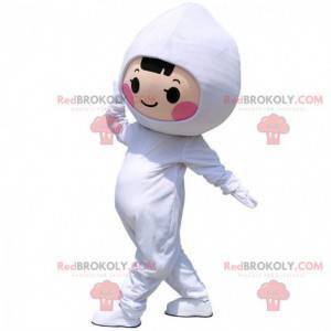 Barnmaskot, flicka klädd i en vit jumpsuit - Redbrokoly.com