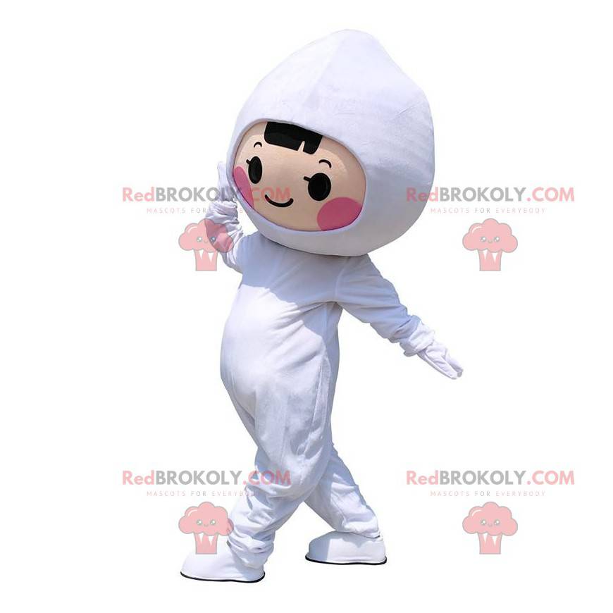 Kindermaskottchen, Mädchen in einem weißen Overall gekleidet - Kindermaskottchen, Mädchen in einem weißen Overall gekleidet -