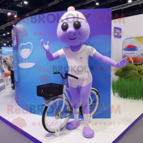 Lavender Unicyclist mascot costume character dressed with a Swimwear and Briefcases