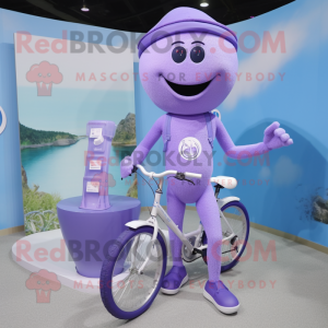 Lavender Unicyclist mascot costume character dressed with a Swimwear and Briefcases